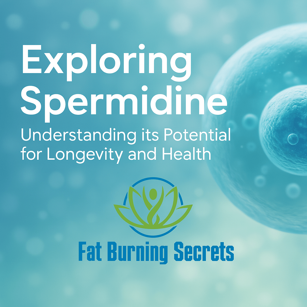 Feature image for article titled 'What is Spermidine,' highlighting the question what is spermidine and its potential benefits for longevity and health, with a molecular background and Fat Burning Secrets logo.